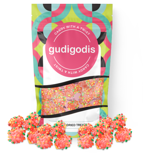 Empaque GudiGodis Gudi Clusters Nerds liofilizados